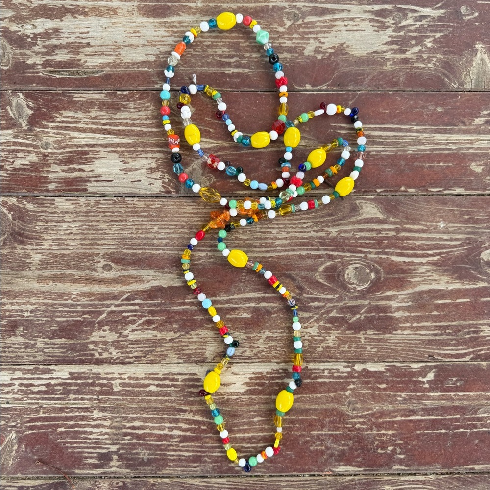 Bundle 3 for 50% off 1980s Long Colorful Glass and Plastic Bead Strand